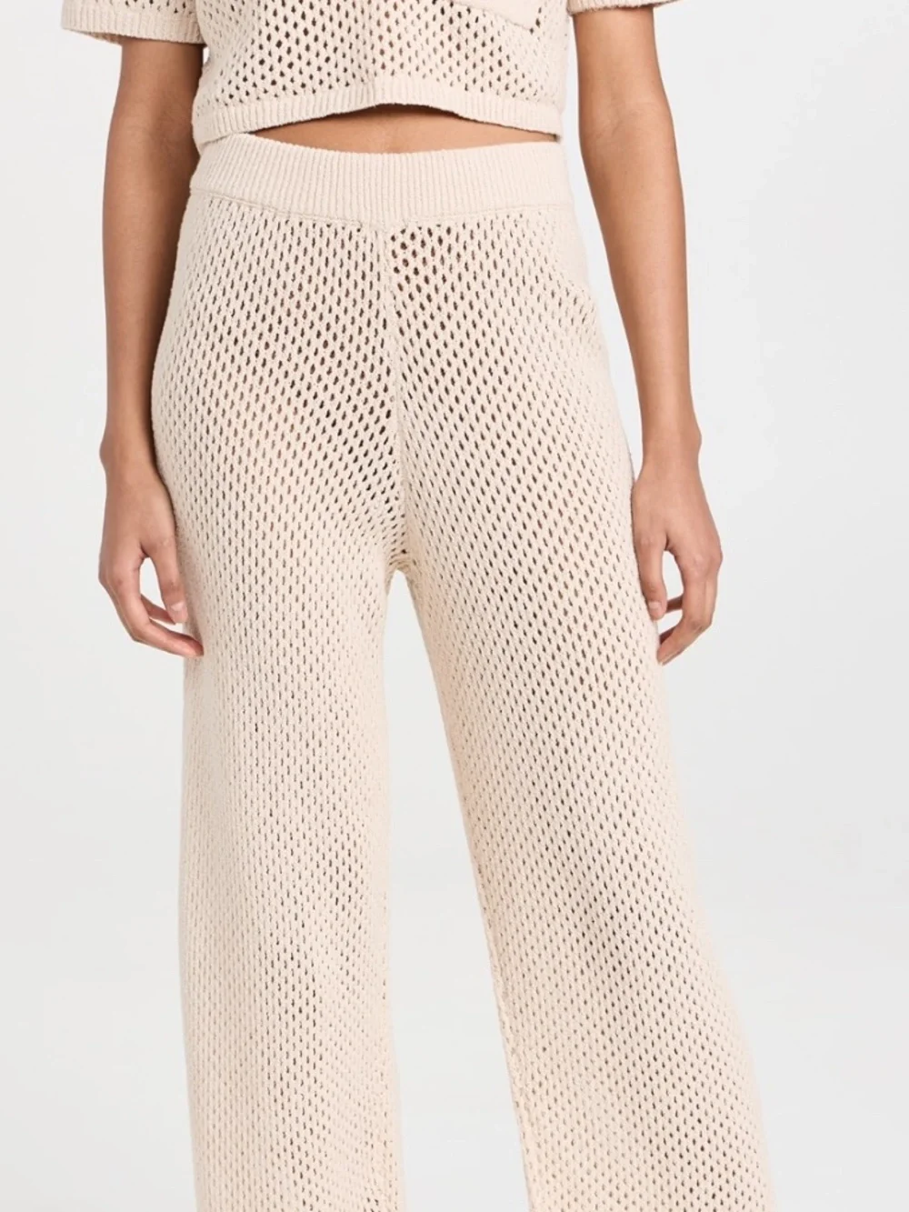 A.L.C. Cream Open-Knit Crochet Flared Pants